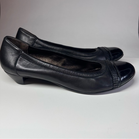 AGL Black Leather Rounded Cap Toe Kitten Heels Ballet Shoes 10.5 Minimalist 40.5 - Picture 4 of 12